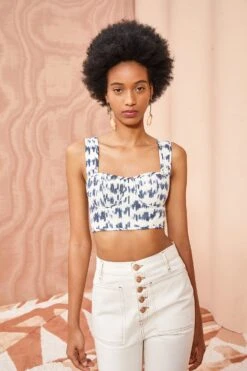 ULLA JOHNSON Carisia Top - Indigo Ikat -Ullyla Shop ULLA JOHNSON Carisia Top INDIGO IKAT 05