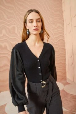 ULLA JOHNSON Quinn Cardigan - Noir -Ullyla Shop ULLA JOHNSON Quinn Cardigan NOIR 0128