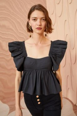 ULLA JOHNSON Romi Top - Noir -Ullyla Shop ULLA JOHNSON Romi Top NOIR 03