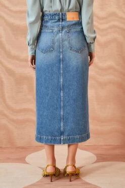 ULLA JOHNSON The Bea Skirt - Danube Medium Indigo Wash -Ullyla Shop ULLA JOHNSON The Bea Skirt DANUBEMEDIUMINDIGOWASH 0105