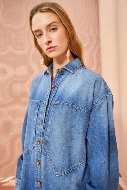 ULLA JOHNSON The Valerie Dress - Danube Medium Indigo Wash -Ullyla Shop ULLA JOHNSON The Valerie DANUBE MEDIUM INDIGO WASH 05